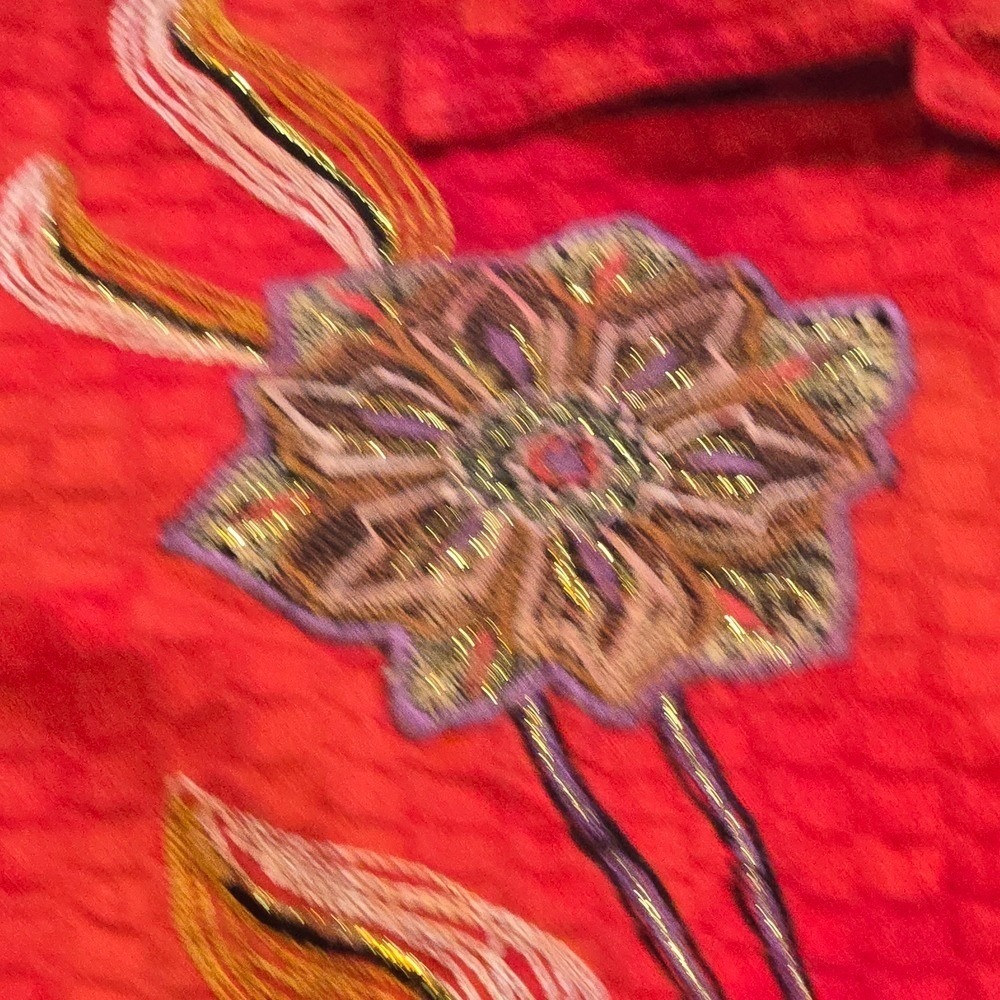 Draper's & Damon's Jacket Women 1X Orange Floral Embroidered Button Front Cotton - Picture 5 of 9